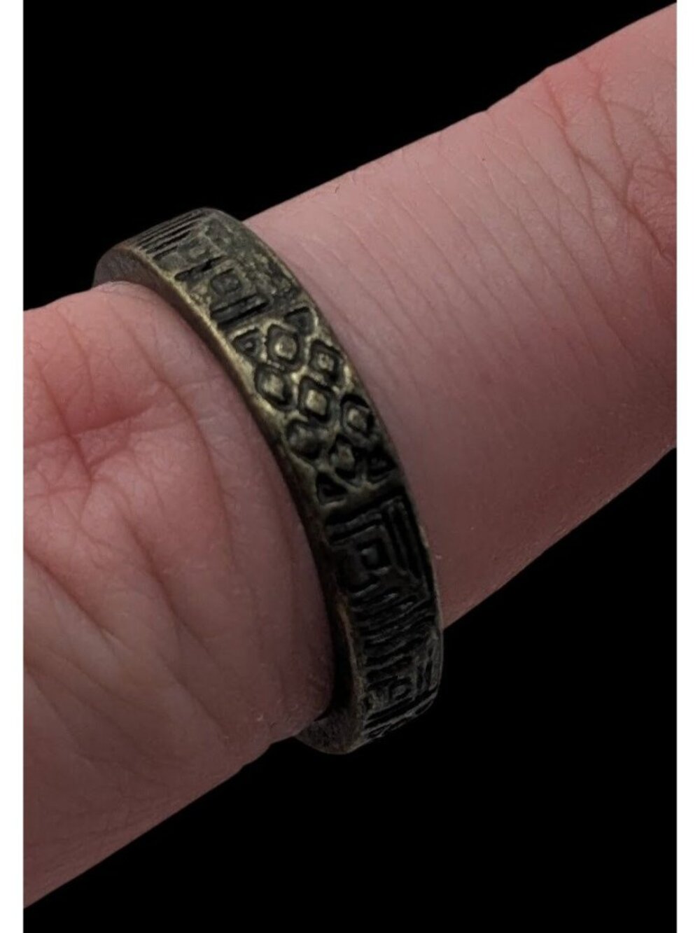Tribal Vintage Boho Rustic Engraved Antiqued Metal Band Ring Geometric Design